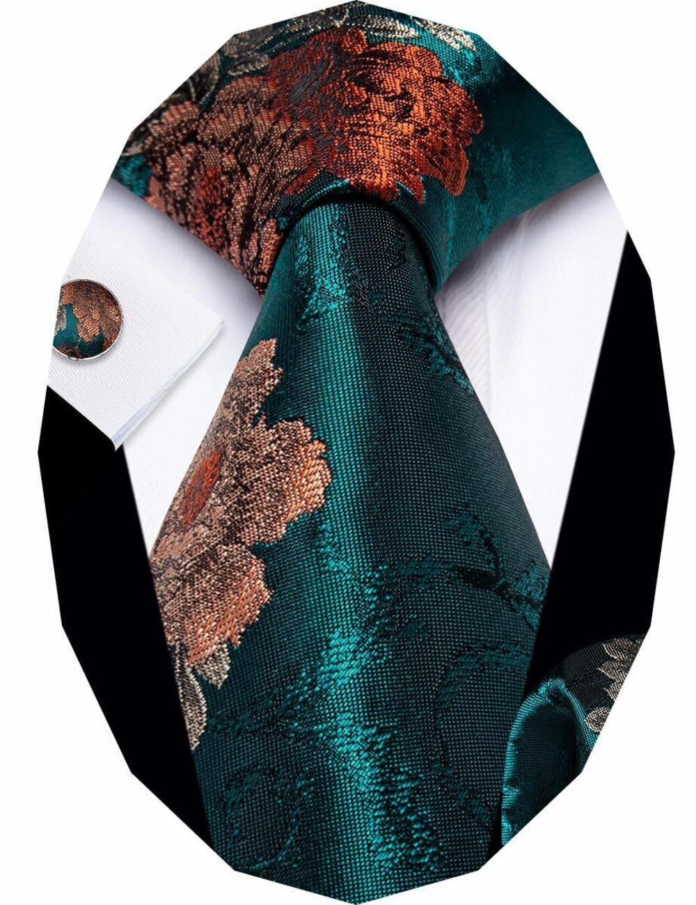 3949 Teal Floral Ties Silk Tie and Pocket Square Set Business Wedding Party